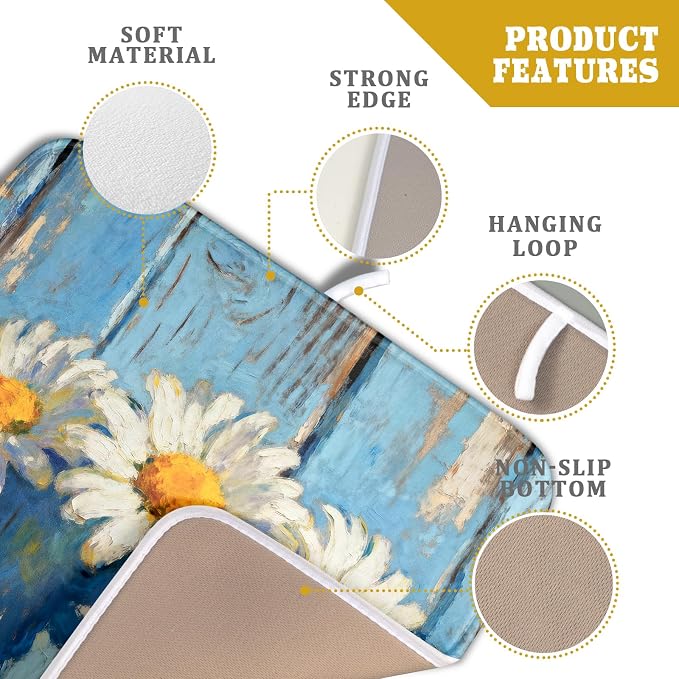 Daisy Floral Dish Drying Mat for Kitchen Counter 16x18 Spring Summer Theme - Image 4