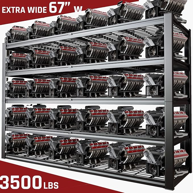 68" W Garage Shelving Heavy Duty, 5 Tier Garage Shelves, Adjustable Storage - Image 4
