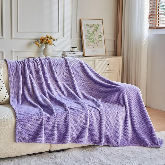 NEWCOSPLAY Super Soft Queen Blanket Lavender Premium Silky Flannel Fleece Leaves Pattern Lightweight Bed Blanket All Season Use (Lavender, Queen(90"x90"))