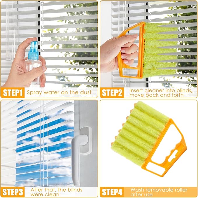 Geiserailie 2 Pcs Window Venetian Blind Cleaner Duster Tool Washable 7 Fingers - Image 4