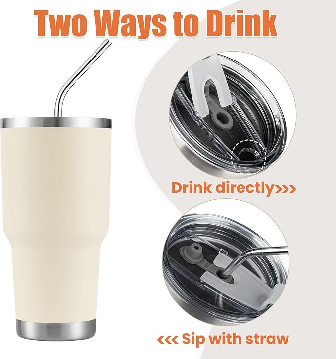 D·S 30oz Cream Tumbler Stainless Steel Insulated Travel Mug - Image 3