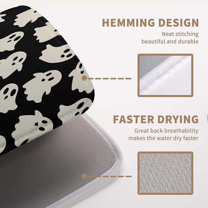 Halloween Ghosts Dish Drying Mat Black and White Large Kitchen Mats Dish Drying - Image 5