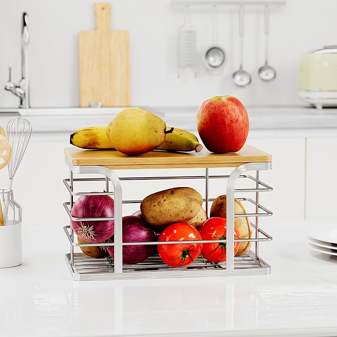 Trash Bag Holder with Bamboo Top, Wall Mount 304 Stainless Steel Garbage Bag - Image 5