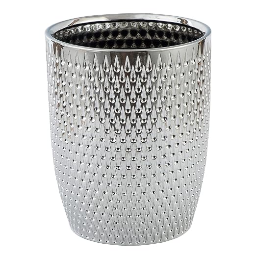 Modern Round Silver Small Trash Can Wastebasket, Garbage Container Bin by BASDHE