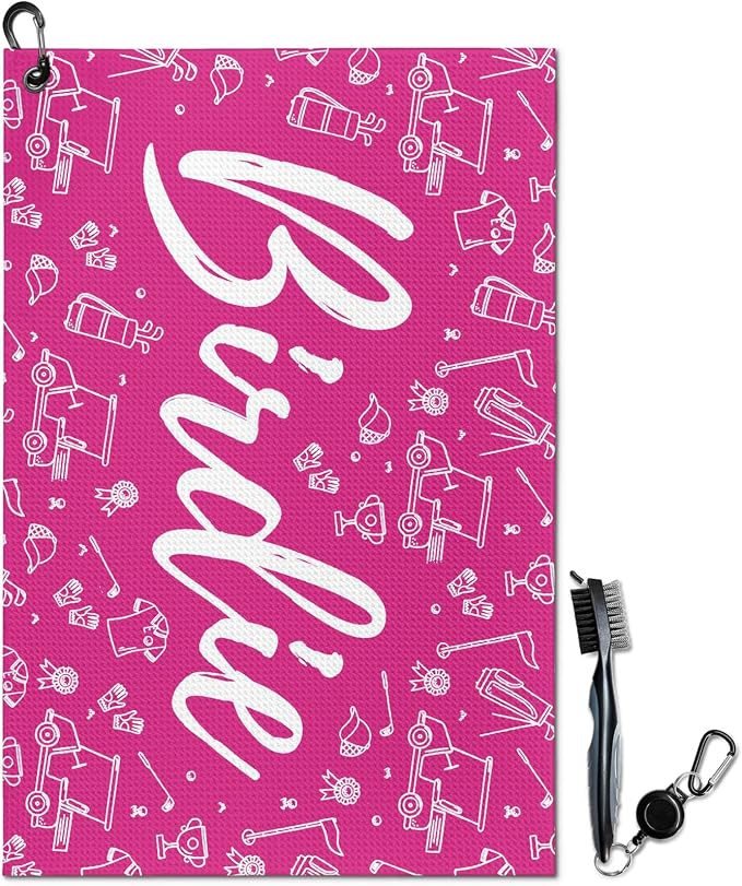Womens Pink Golf Towel and Brush Set, Microfiber Waffle Golf Bag Towel by awufncksn