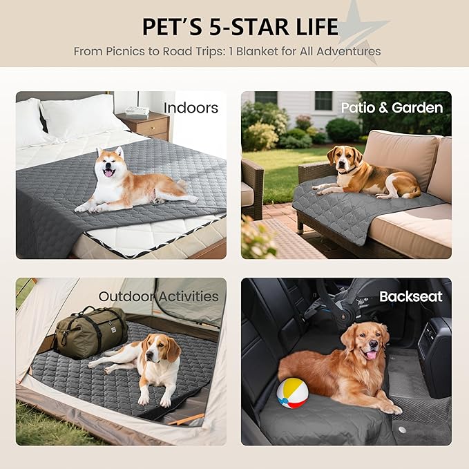 gogobunny 3X Stronger Waterproof Pet Blanket, Scratch Proof Furniture Protector for Dogs Cats, Reversible Cover 68x82 Inch, Dark Grey