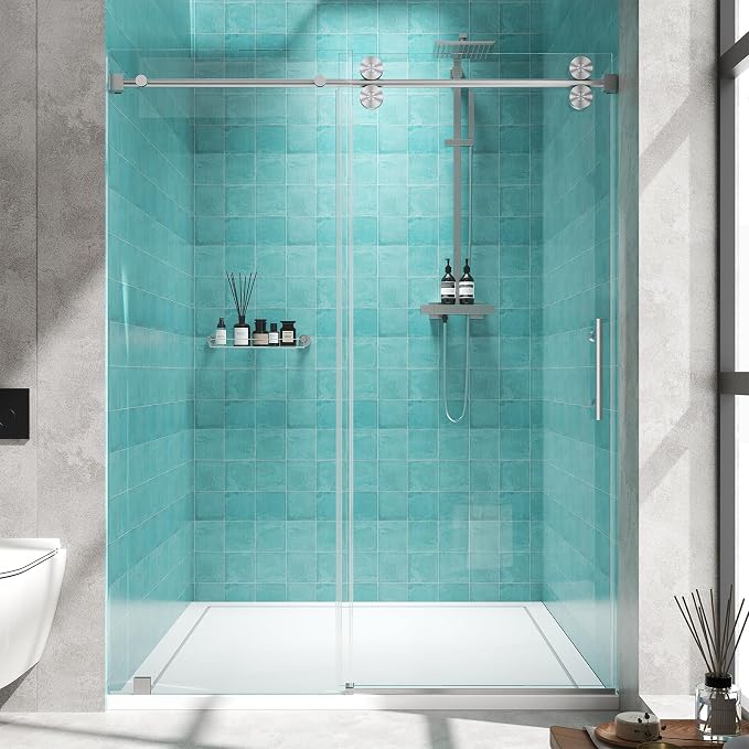 Frameless Sliding Shower Door 56–60 in W x 76 in H, 10mm Clear Tempered Glass by Unknown