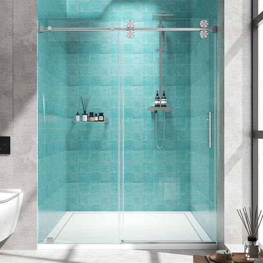 Frameless Sliding Shower Door 56–60 in W x 76 in H, 10mm Clear Tempered Glass by Unknown