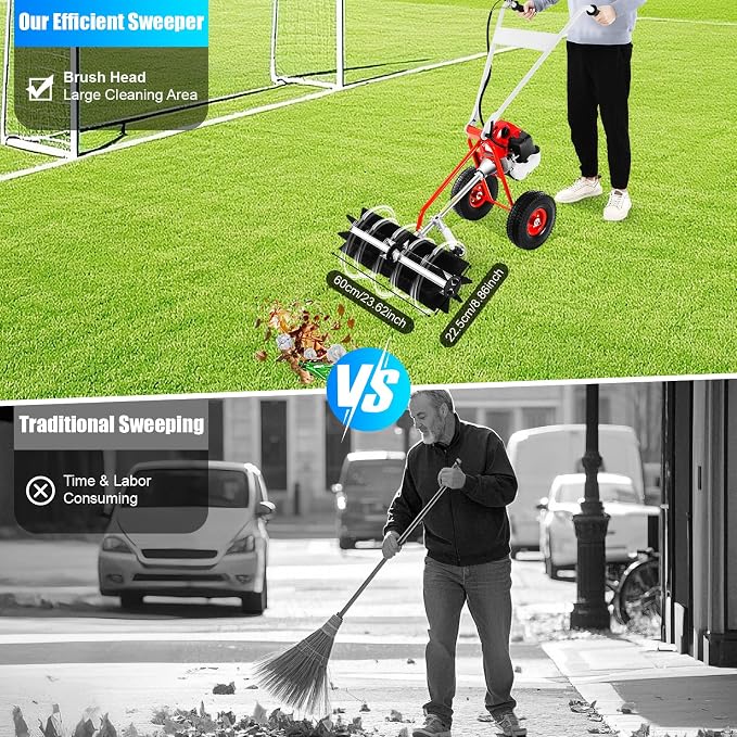 43CC 2 Stroke Gasoline Powered Broom Sweeper, 1.25kw/1.7hp Driveway Lawn Grass - Image 8