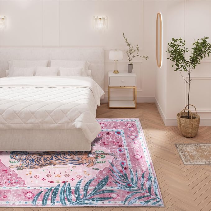 4x6 FT Leopard Rug for Living Room Pink Leopard Vintage Animal Rug Aesthetic - Image 5