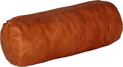 Neck Roll Pillow Cushion Cover, 16x5 Inch Full Moon Round Bolster Pillow Case, Cylinder Soft Lambskin Leather Pillowcase for Head, Spine & Neck Support During Sleep - Rusk Artical Pack of 2