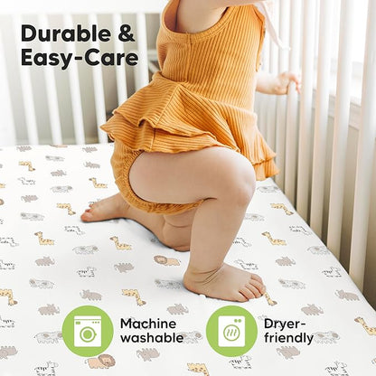KeaBabies 2-Pack Baby Crib Sheets for Boys, Girls - 52x28 Viscose Derived from Bamboo Toddler Bed Sheets Neutral, Fitted Crib Mattress Cover for Standard Baby Bedding, Soft & Cozy (KeaSafari)