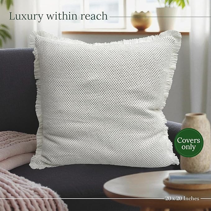 SanVia Comfort Premium Cotton Throw Pillow Covers, 20 x 20 Inches, Luxury Handwoven Couch Pillow Covers with Hidden Zipper, Elegant Home Décor, Insert Not Included