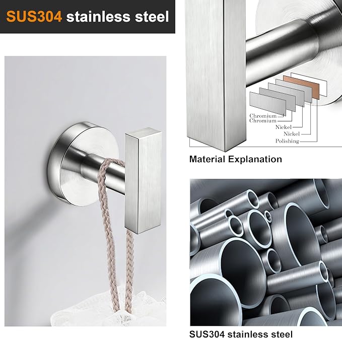 Towel Hooks for Bathrooms, Brushed Nickel Towel Hook for Kitchen Bathroom - Image 4