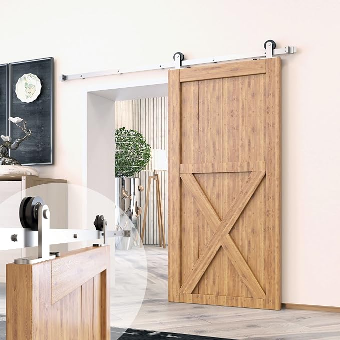 Homacer Brushed Nickel Non-Bypass Sliding Barn Door Hardware Kit, by HOMACER