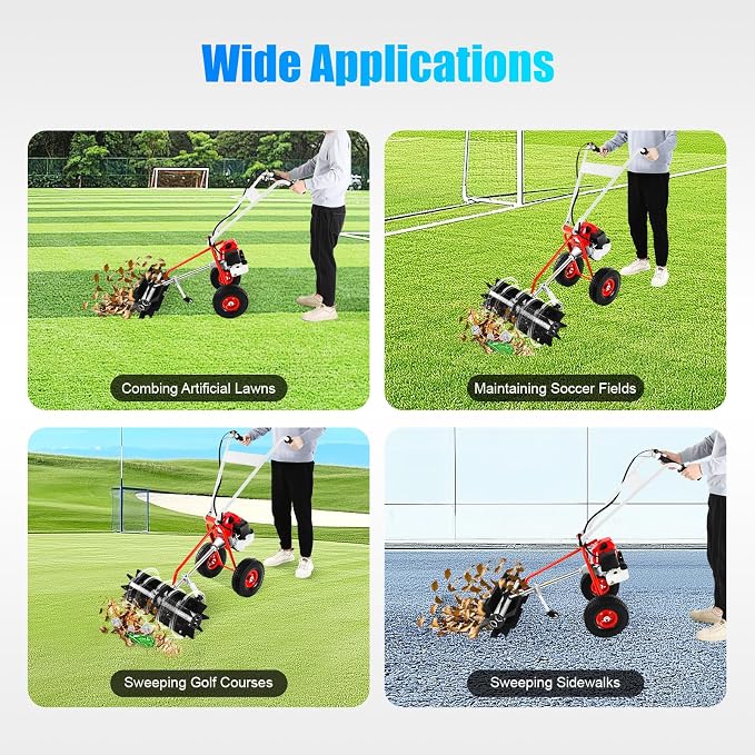 43CC Gas Powered Walk-Behind Outdoor Hand Push Sweeper, 1.7HP 2-Stroke Handheld - Image 6