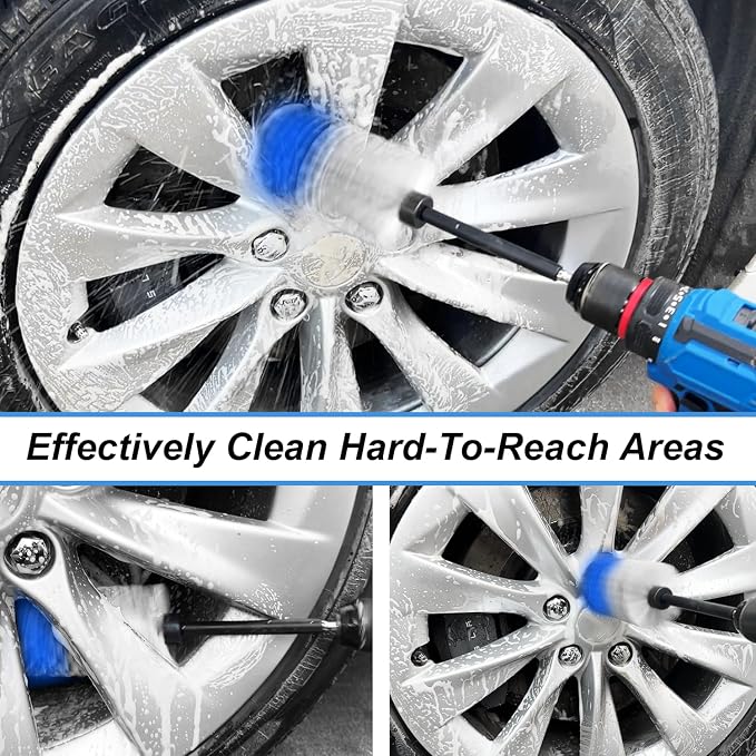 Wheel Brush Kit, Soft Drill Wheel Cleaner Brush, No Scratches Highly Dense Car - Image 4