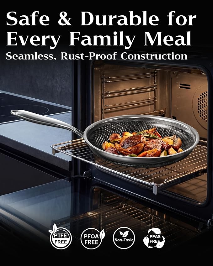 Frying Pan Nonstick With Lid, 8 Inch Non Stick Induction Cookware, Stainless - Image 5