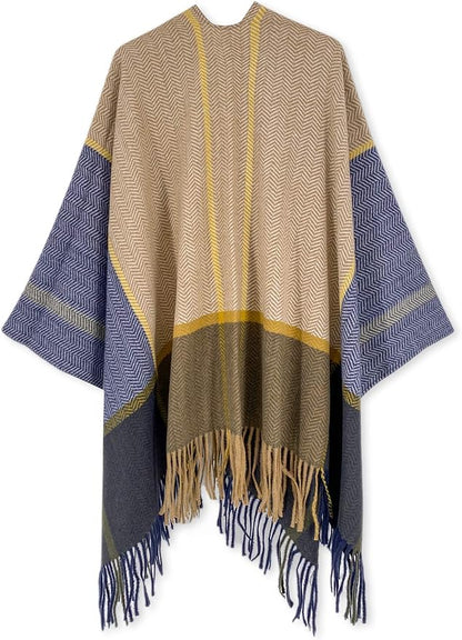 Moss Rose Women's Travel Plaid Shawl Wrap Open Front Poncho Cape for Fall Winter