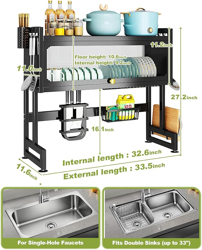 Over The Sink Dish Drying Rack 3-Tier Dish Drainer Racks - Image 4