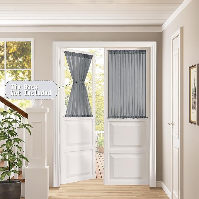 Tollpiz Short Sheer Door Curtains Closet Linen Textured Curtains Sheer Doorway - Image 2