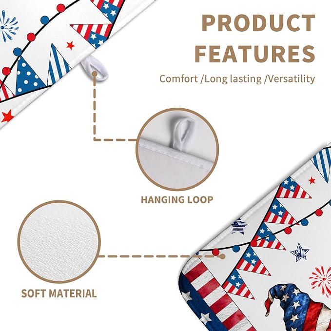 4th of July Gnomes Dish Drying Mat Patriotic Gnome Large Kitchen Mat Dish - Image 2