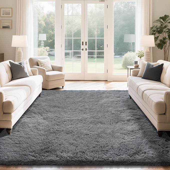 Fluffy Rug Shaggy Area Rug, Dark Grey 10x14 Area Rugs for Bedroom, Super Soft Shaggy Rugs for Living Room Bedroom Kids Room Home Decor, Upgrade Anti-Skid Rectangular Fuzzy Rug