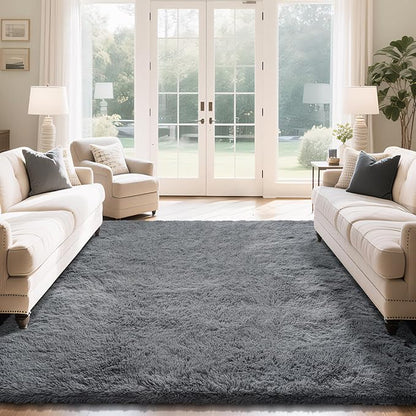 Fluffy Rug Shaggy Area Rug, Dark Grey 10x14 Area Rugs for Bedroom, Super Soft Shaggy Rugs for Living Room Bedroom Kids Room Home Decor, Upgrade Anti-Skid Rectangular Fuzzy Rug
