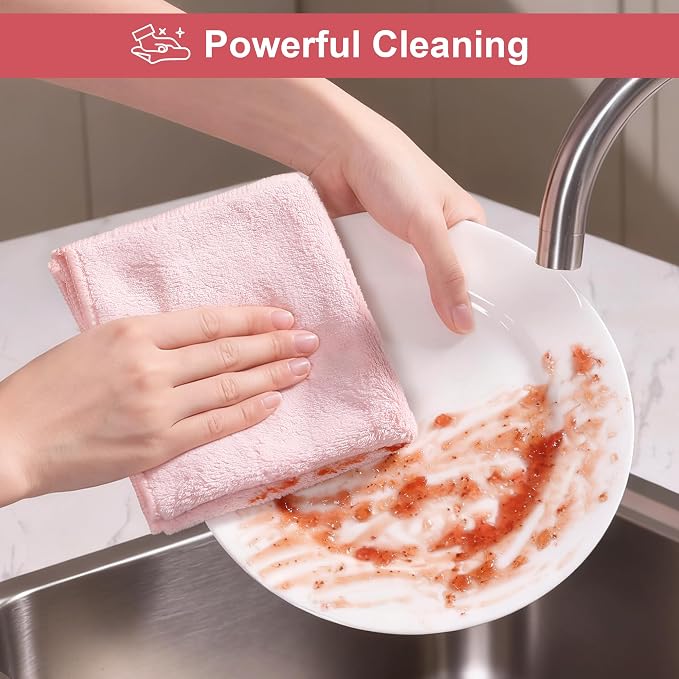 JOYMOOP Microfiber Cleaning Cloths, 11.8" x 11.8" Pink Reusable Kitchen Towels - Image 5