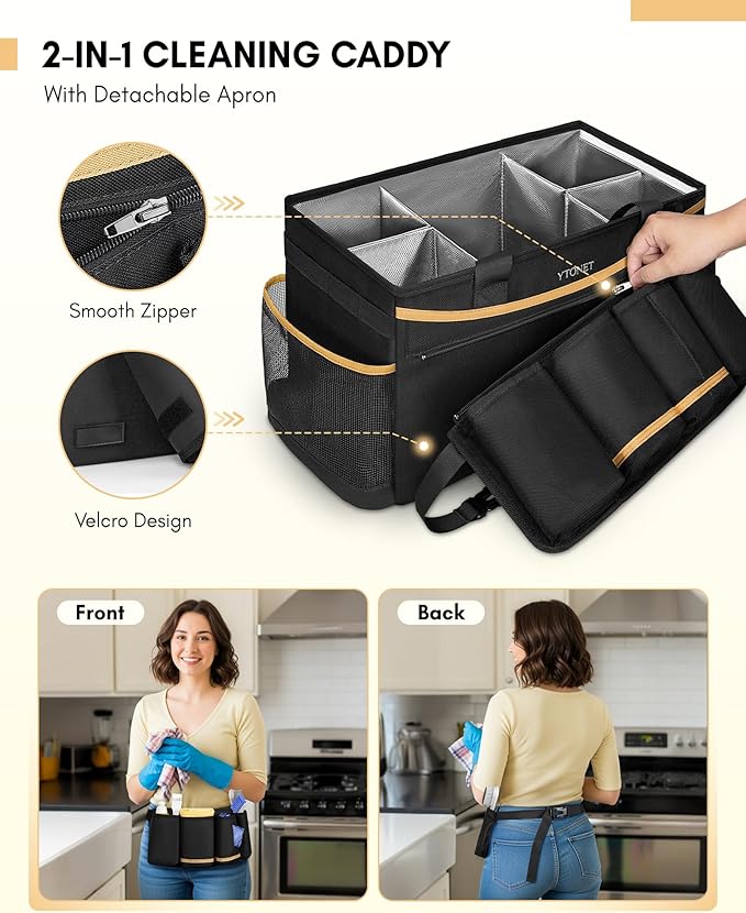 Ytonet Cleaning Caddy Bag with Detachable Apron, Extra Large Cleaning Supplies - Image 5