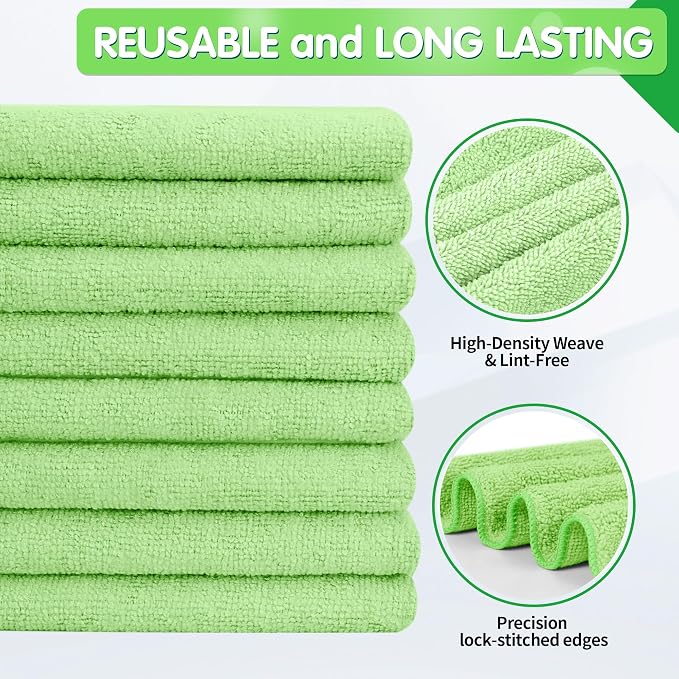 FIXSMITH Sage Green Microfiber Cleaning Cloth -Pack of 8, Highly Absorbent - Image 2