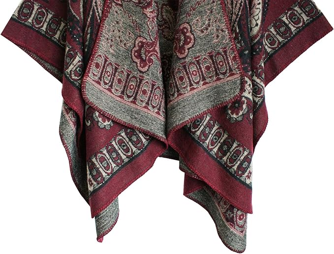 Women's Vintage Pattern Open Front Poncho Cape Shawl Winter Shawl Wraps