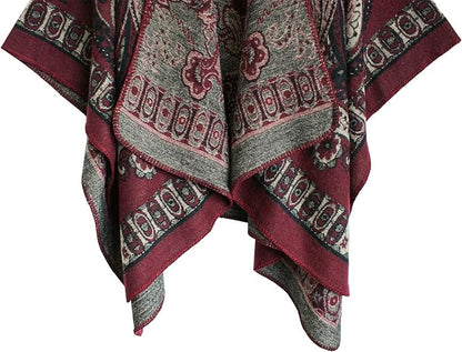 Women's Vintage Pattern Open Front Poncho Cape Shawl Winter Shawl Wraps