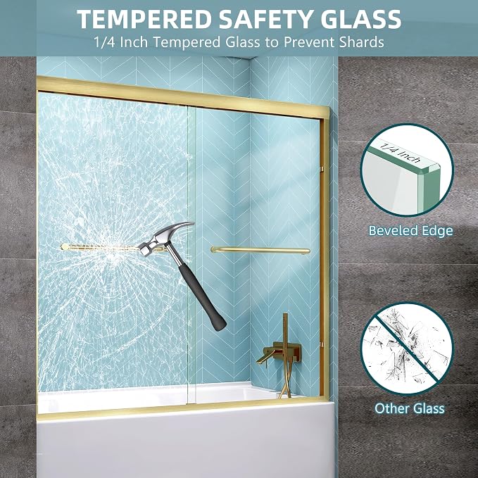 GETPRO Shower Door Double Sliding 56-60 in. W x 58 in. H Semi-Frameless Bypass - Image 3