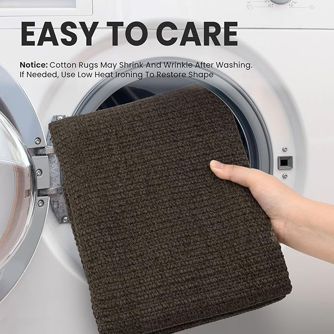 EARTHALL Washable Runner Rug 2x8 Ft Non Slip Runners for Hallways Cotton Rubber Backed Kitchen Runner Braided Indoor Floor Carpet Runners for Entryway, Hallway, Kitchen, Bedroom, Taupe/Coffee