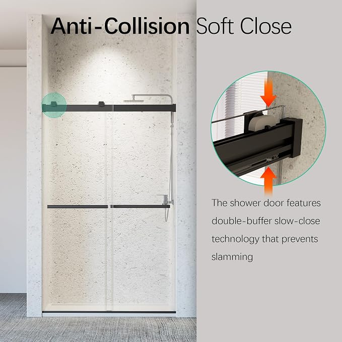 46-48" W x 76" H Soft-Close Frameless Double Sliding Shower Door, Bathroom - Image 6