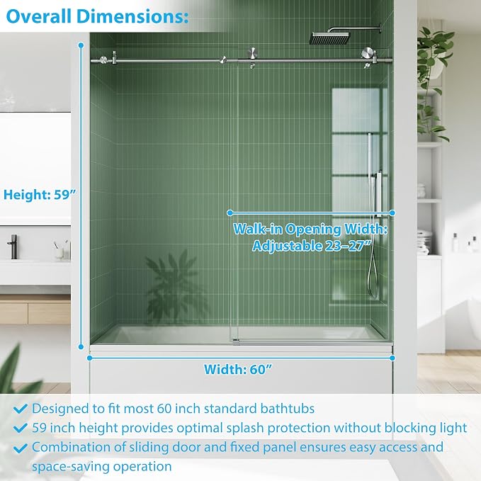 Frameless Sliding Shower Door, 6mm SGCC Tempered Clear Glass - Image 2