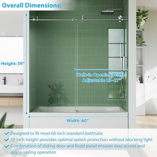 Frameless Sliding Shower Door, 6mm SGCC Tempered Clear Glass - Image 2