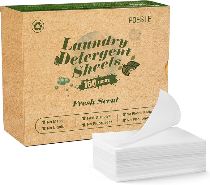 Poesie Laundry Detergent Sheets Fresh Scent 160 Count Clear Non-Plastic by Poesie