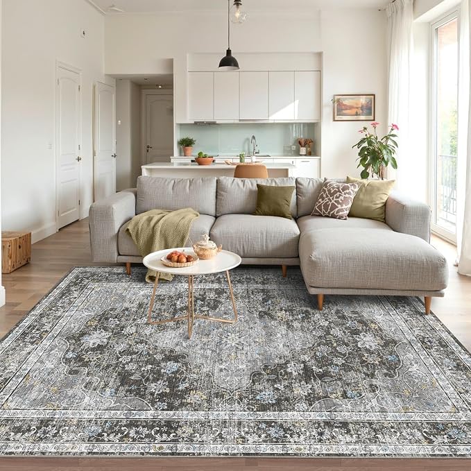 4x6 Area Rugs for Living Room, Small Washable Black Rugs, Entryway Non Slip Rug - Image 2