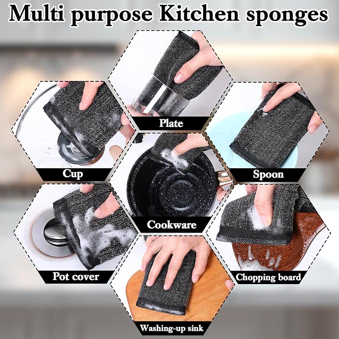6 Pack Steel Wool Scrubber Sponges, Heavy Duty Stainless Steel Scouring Pads - Image 6