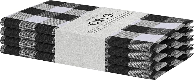 Black Gingham Kitchen Towels, 18x26 Inches, Quick Drying, 100% Cotton, Washable by HOUSEOFORLO