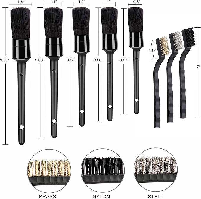 10pcs Detailing Brush Set, Including 5 car Cleaning Brush, 3 Wire Brush - Image 4