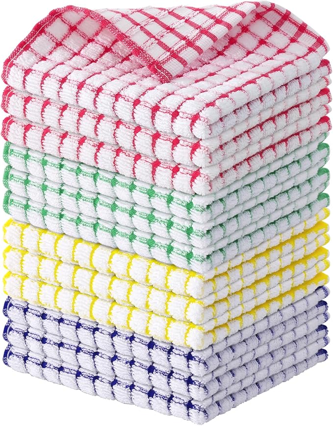 Kitinjoy Cotton 12 Pack Terry Kitchen Dish Cloths, 12 x 12 Inches Super Soft by Kitinjoy