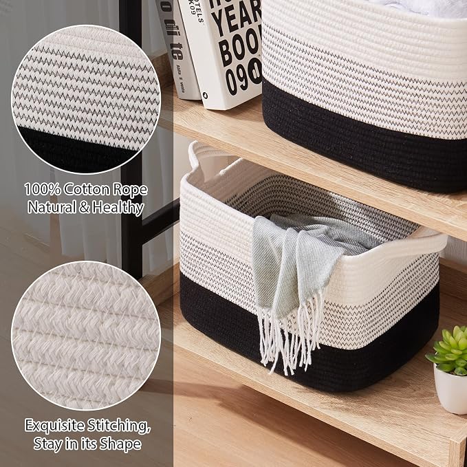Storage Baskets for Organizing, Woven Baskets for Shelves, Rectangle Decorative - Image 4