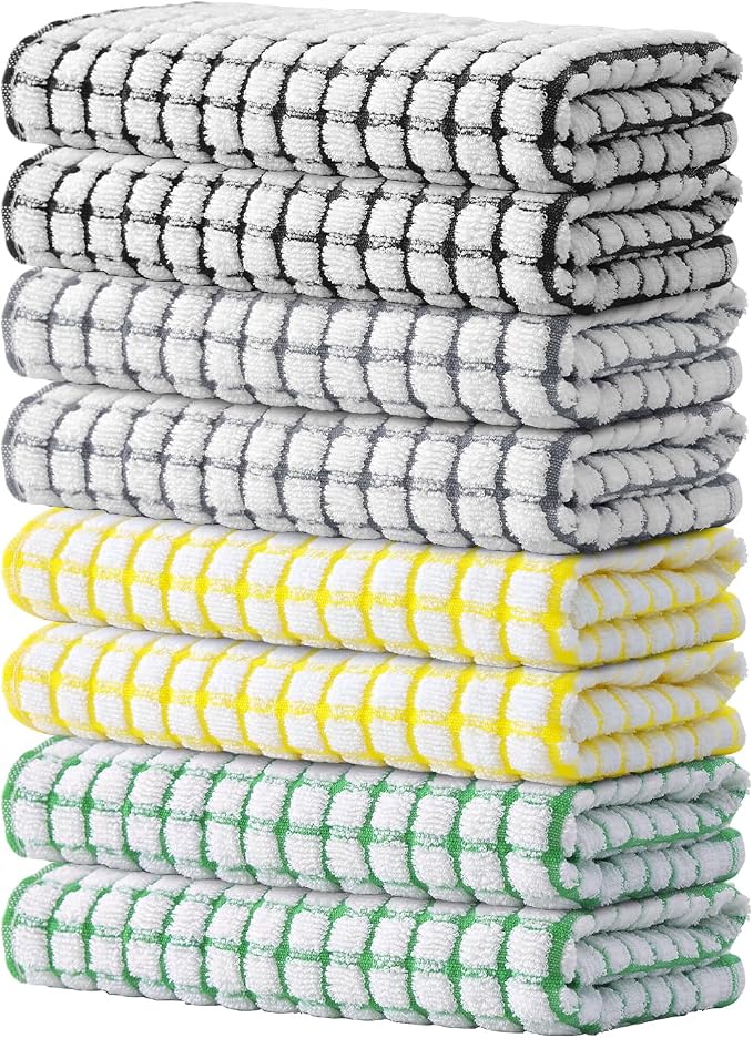 Kitinjoy Cotton 8 Pack Terry Kitchen Towels, 16 x 25 Inches Super Soft and by Kitinjoy