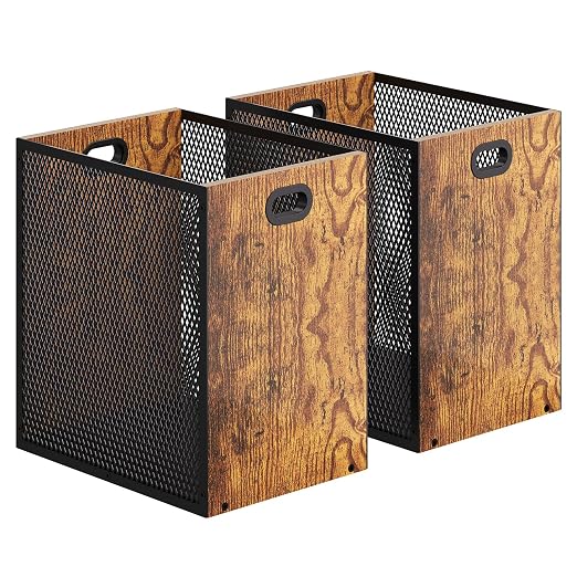 Retro Office Trash Can, Iron and Wood Combination Bedroom Garbage Can, by Huxitocan