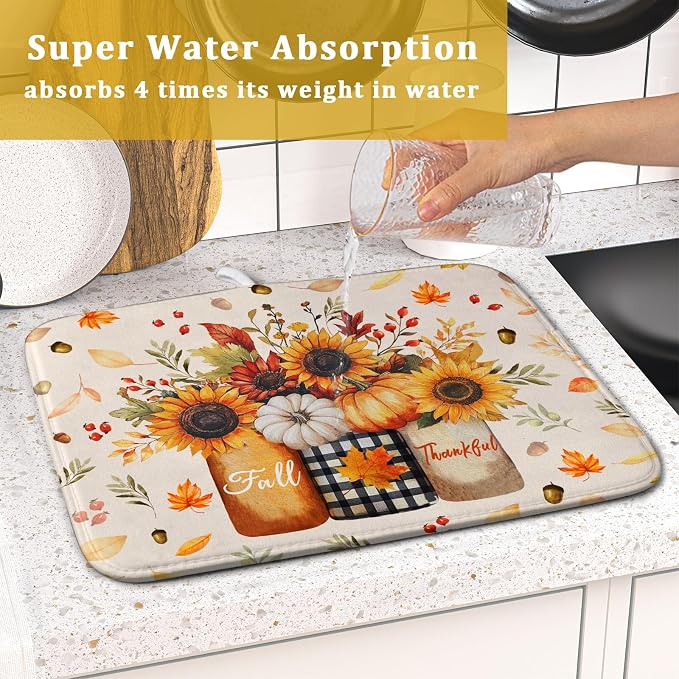 Autumn Sunflowers Vase Dish Drying Mat - Image 6