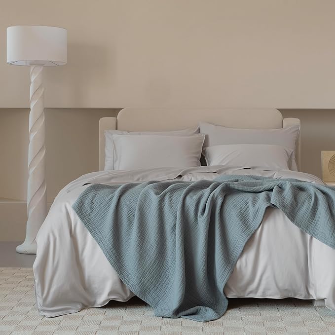 Double Stitch Cotton Tencel Duvet Cover - King Size Comforter Cover, Luxury & Soft Eucalyptus Lyocell Bedding Set for Hot Sleepers, Cooling & Breathable, Button Closure, Winter Sky, 106"x90"