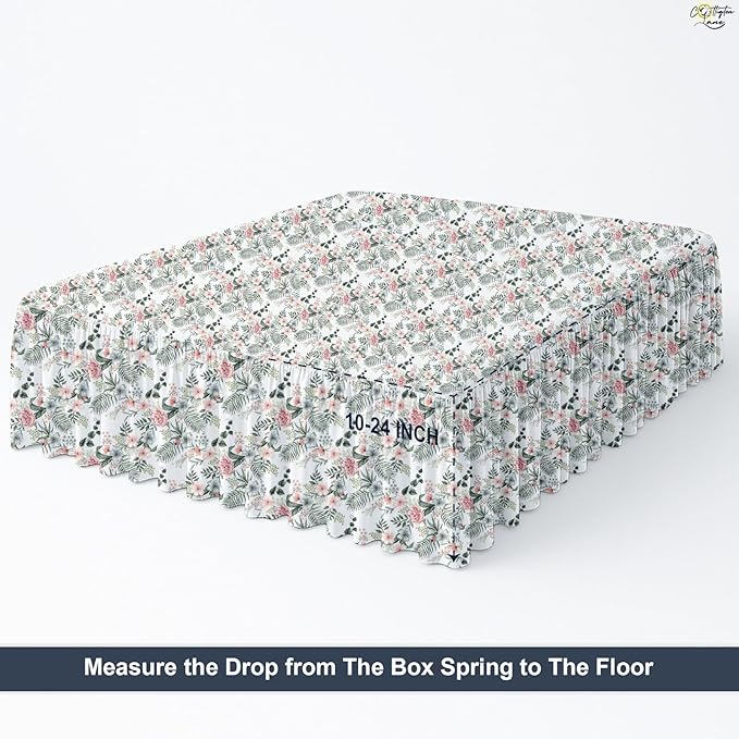 Cottington Lane Ruffled Bed Skirt Full Size with Split Corner, Brushed Microfiber Hotel Quality Dust Ruffle, 14 Inch Drop Gathered Bedskirt, Soft, Stylish, Shrink & Fade Resistant, Petal Dream
